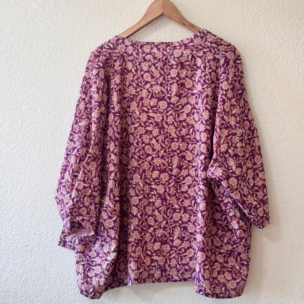 J.Jill Reversible Kimono Cardigan Purple Floral Orange Paisley Cotton S-L - Picture 5 of 15